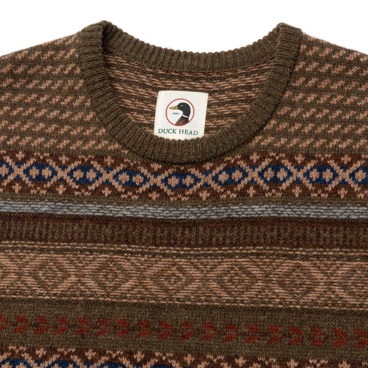 Birch Fair Isle Merino Crewneck Sweater - Olive Pine Heather - Image 2