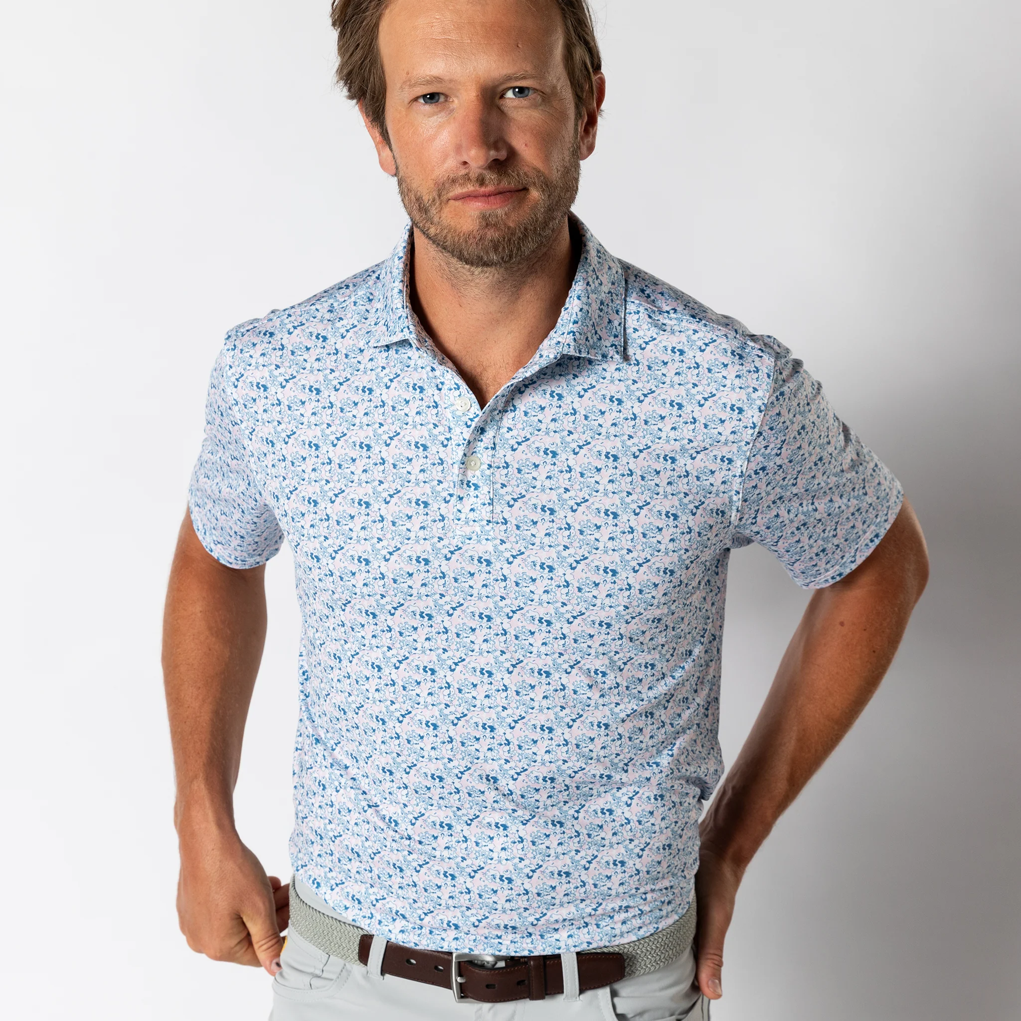 Long Drive Performance Polo - Canopy Floral - Pastel Pink - Image 3