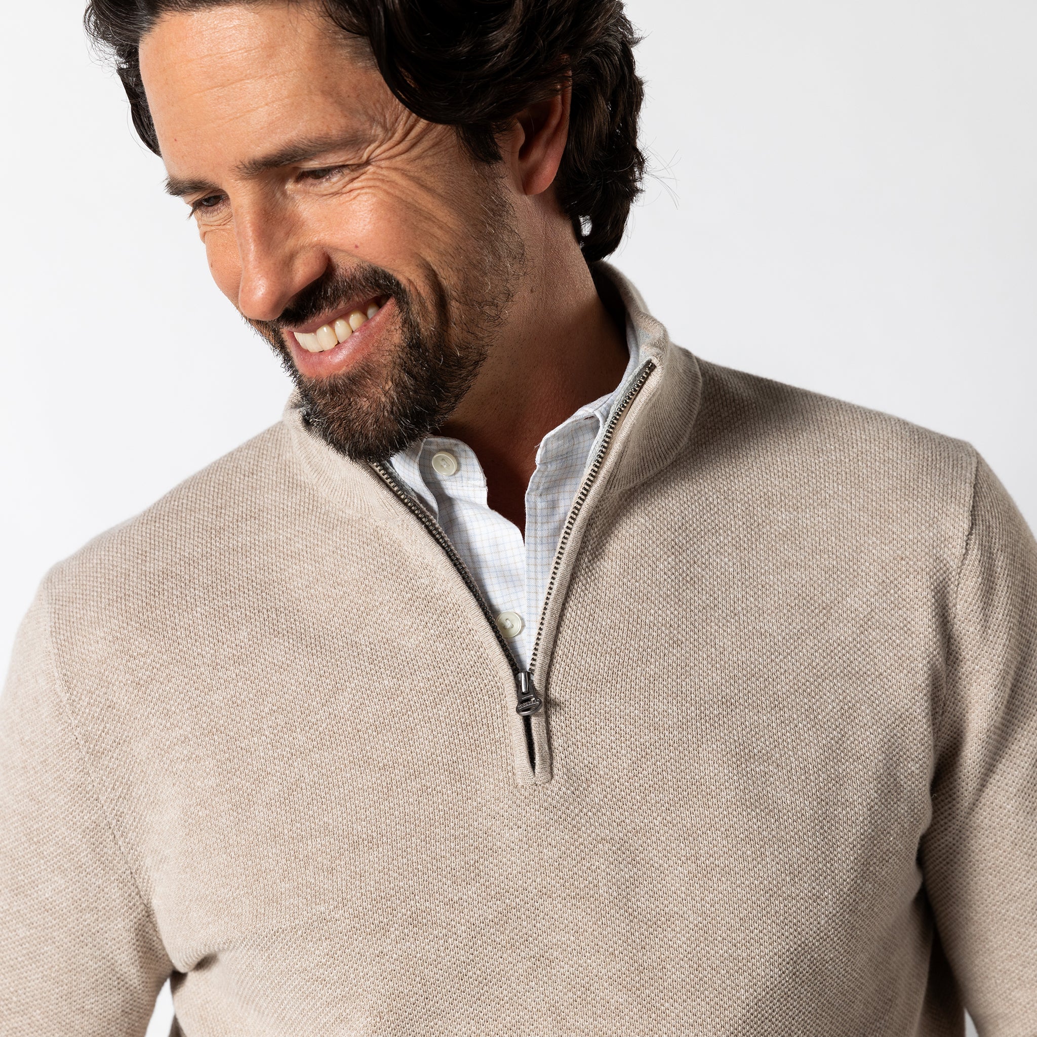 Colton Pique 1/4 Zip Sweater - Tan - Image 3