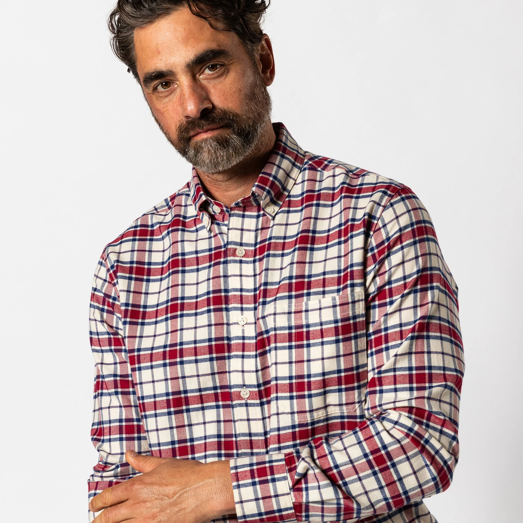 Cotton Flannel Sport Shirt - Bradner Plaid - Rio Red - Image 2