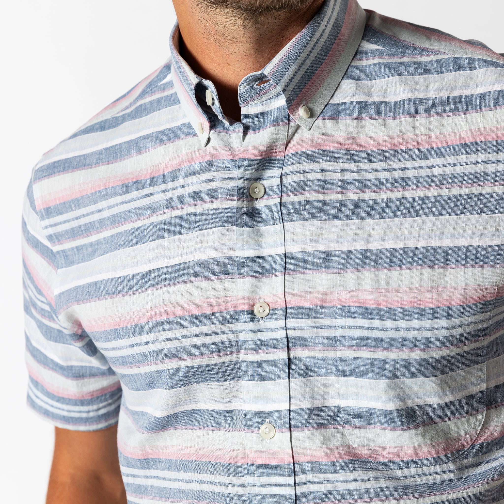 Linen Cotton Oxford Sport Shirt - Gardner Stripe - Image 2