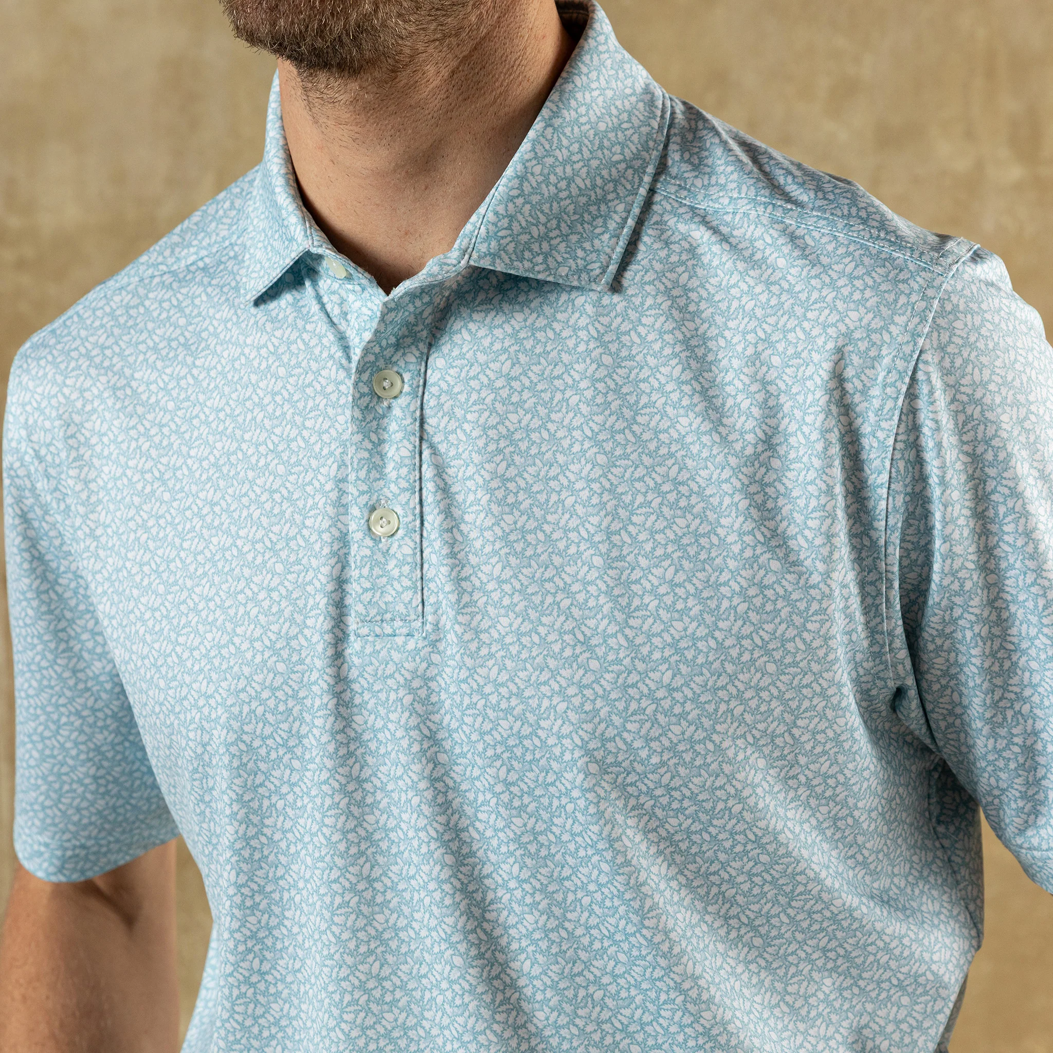 Long Drive Performance Polo - Bay Floral Print - Sky Blue - Image 2