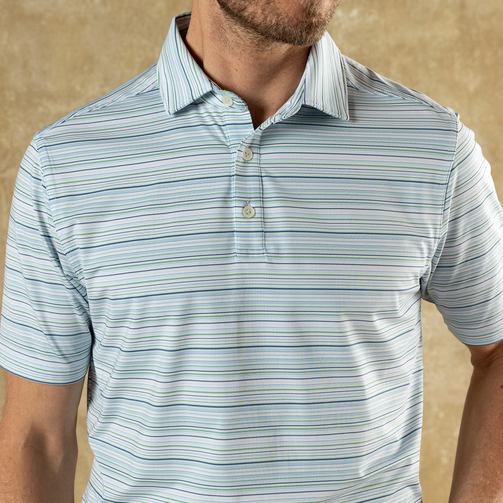 Long Drive Performance Polo - Neil Stripe  - Serenity Blue - Image 2