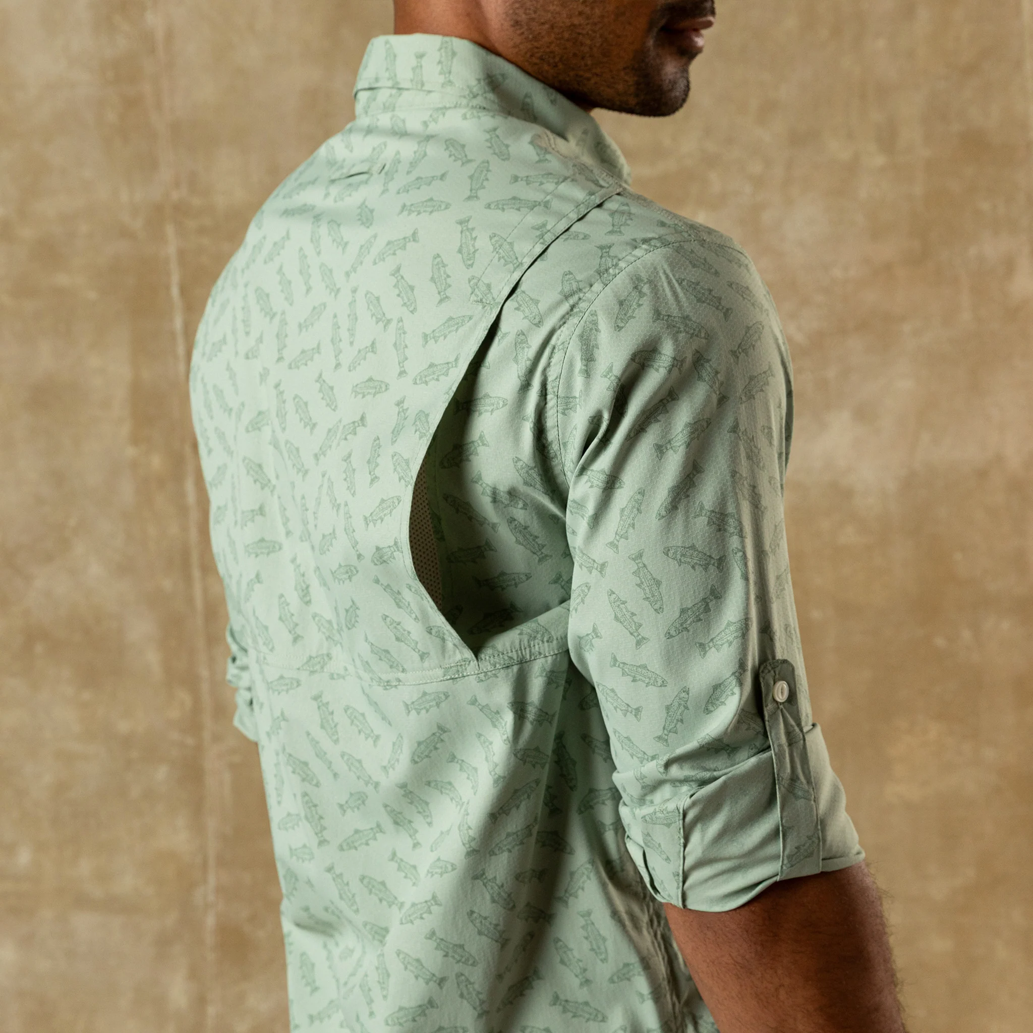 Performance Dobby Guide Shirt - Angler Print - Sage - Image 3