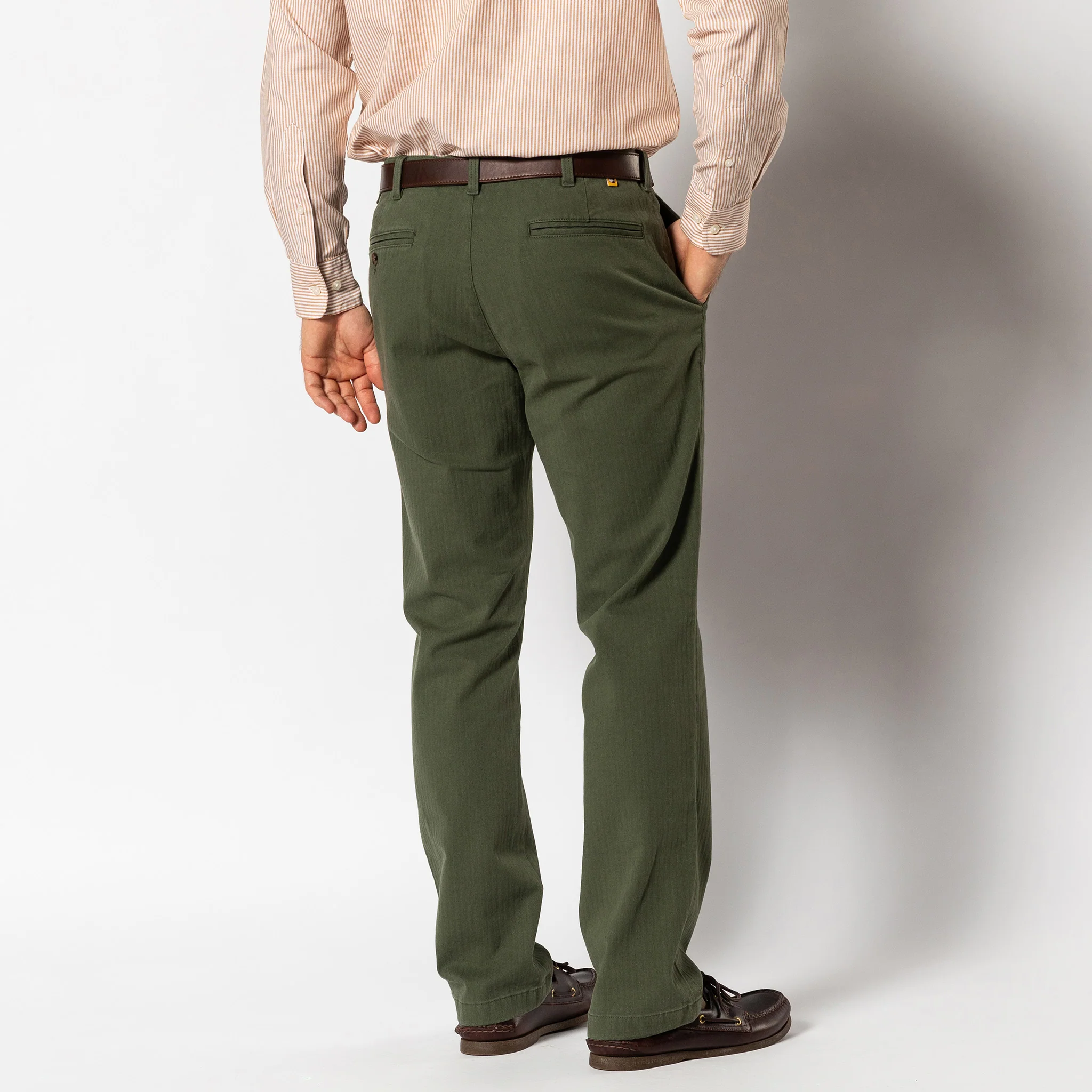 Cotton Wool Herringbone Gold School Chino - Duck Green - Image 3
